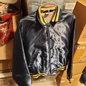 NEW ! Aristo Jac By Hilton Blue & Yellow Satin Jacket Gala Lanes Sz S